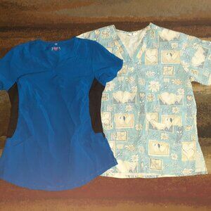 LOT OF 2 SCRUBS TOPS MEDICAL NURSING UNIFORM JOY STRETCH EXPO-WOMENS SIZE S